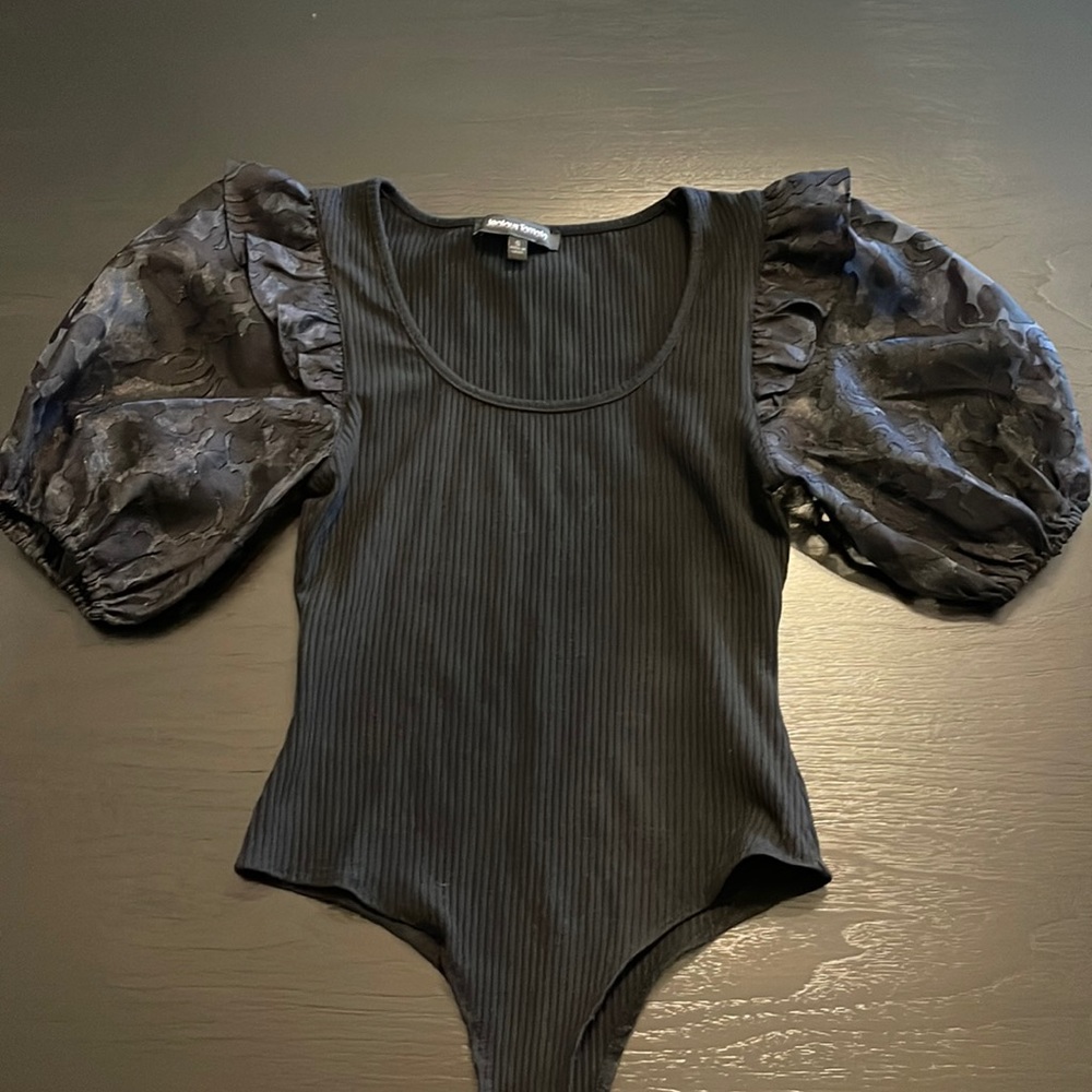 Black Bodysuit with See-Through Sleeves